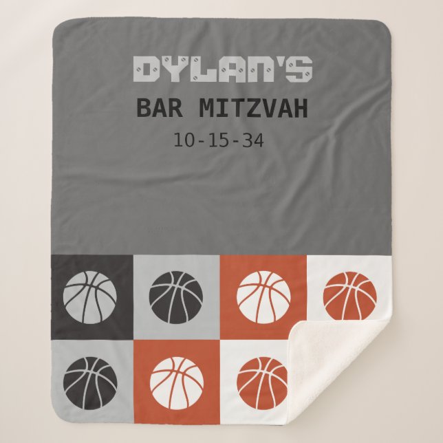 COOL BASKETBALL Bar Mitzvah Take Home Gift Sherpa Blanket (Front)