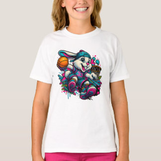 Cool Basketball Bunny Cartoon T-Shirt for Kids 