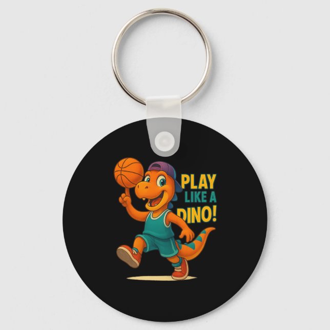 Cool Basketball Dinosaur Player Funny Sports Dino  Key Ring (Front)