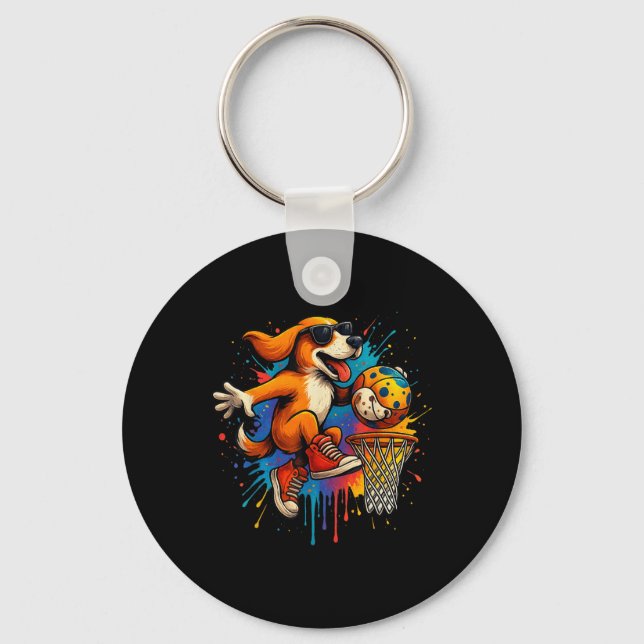 Cool Basketball Dog Dunking Fun Kids Pet Lover  Key Ring (Front)