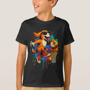 Cool Basketball Dog Dunking Fun Kids Pet Lover T-Shirt