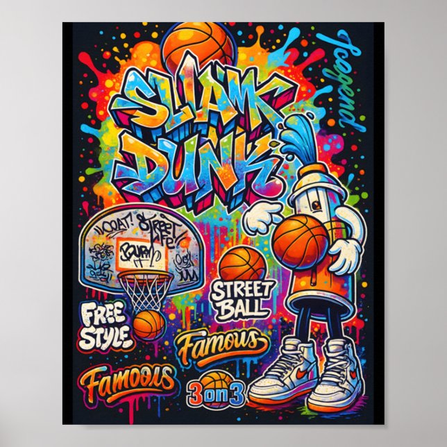 Cool Basketball Graffiti Style Illustration Graphi Poster (Front)