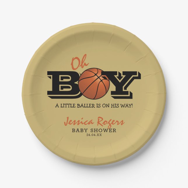Cool Basketball 'Oh Boy' Baby Shower Paper Plate (Front)