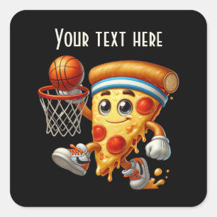 Cool Basketball pizza party add text Square Sticker