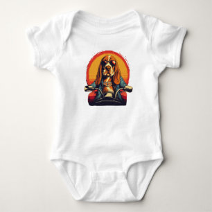 Cool basset hound biker in the sunset baby bodysuit