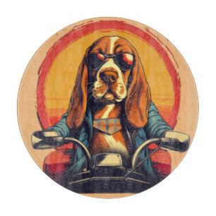 Cool basset hound biker in the sunset cutting board