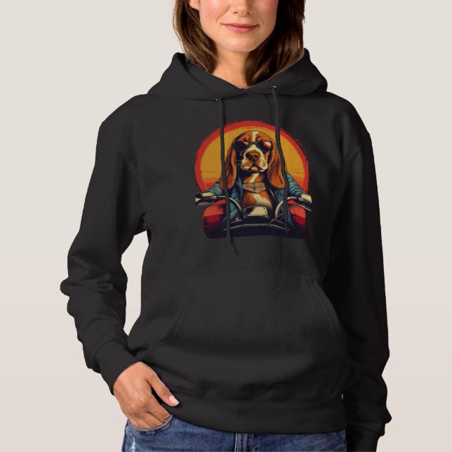 Cool basset hound biker in the sunset hoodie (Front)