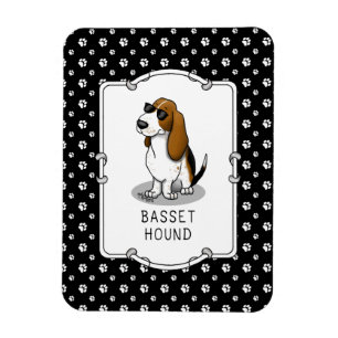 Cool Basset Hound dog and sunglasses (tri-color 1) Magnet