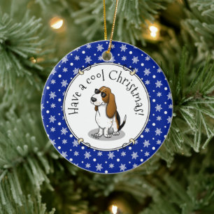Cool Basset Hound dog and sunglasses (tri-colour 1 Ceramic Tree Decoration