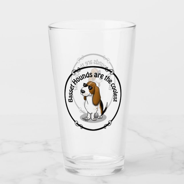 Cool Basset Hound dog and sunglasses (tri-colour 1 Glass (Front)