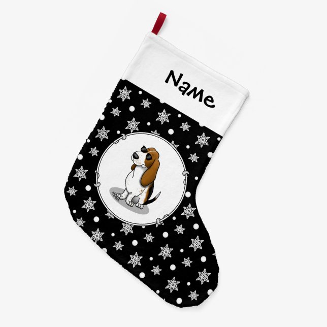 Cool Basset Hound dog and sunglasses (tri-colour 1 Large Christmas Stocking (Front (Hanging))
