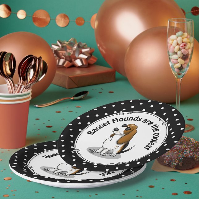 Cool Basset Hound dog and sunglasses (tri-colour 1 Paper Plate (Multi)