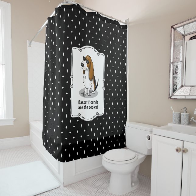Cool Basset Hound dog and sunglasses (tri-colour 1 Shower Curtain (In Situ)