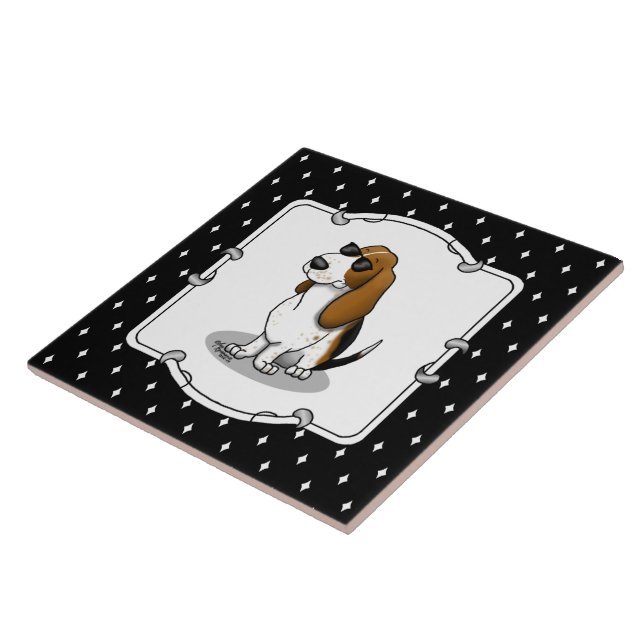 Cool Basset Hound dog and sunglasses (tri-colour 1 Tile (Side)