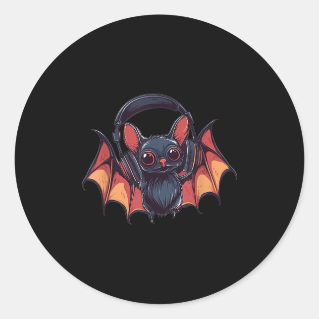 Cool Bat With Headphones Flies With Cool Jams For  Classic Round Sticker (Front)
