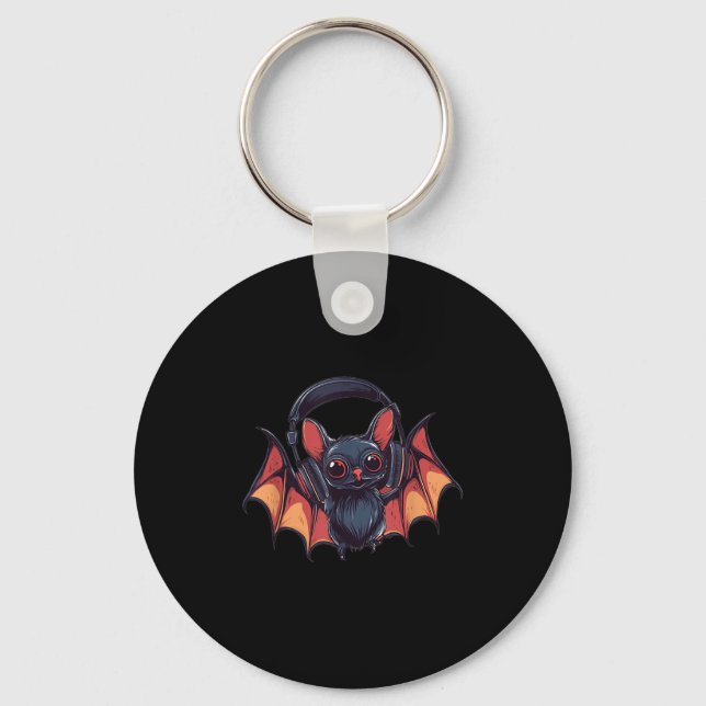 Cool Bat With Headphones Flies With Cool Jams For  Key Ring (Front)