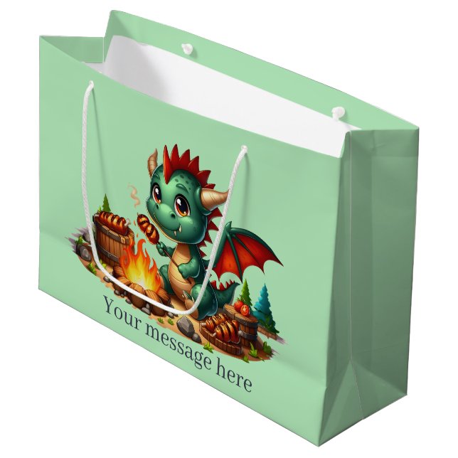 Cool BBQ Dragon add text  Large Gift Bag (Front Angled)