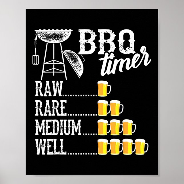 Cool Bbq Timer Raw Rare Medium Well Funny Beer Dri Poster (Front)