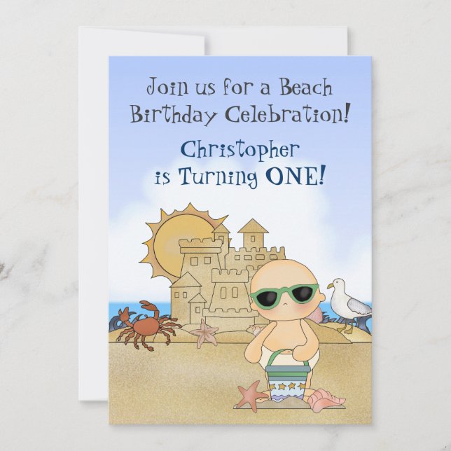 Cool Beach Baby Boys 1st Birthday Invitation (Front)