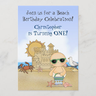 Cool Beach Baby Boys 1st Birthday Invitation