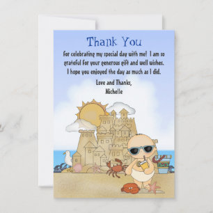 Cool Beach Baby Sandcastle Boys Baby Shower Flat Thank You Card