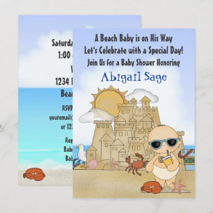 Cool Beach Baby Sandcastle Boys Baby Shower Invitation