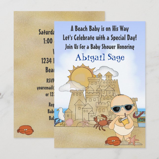 Cool Beach Baby Shower Invitation for Boys (Front/Back)