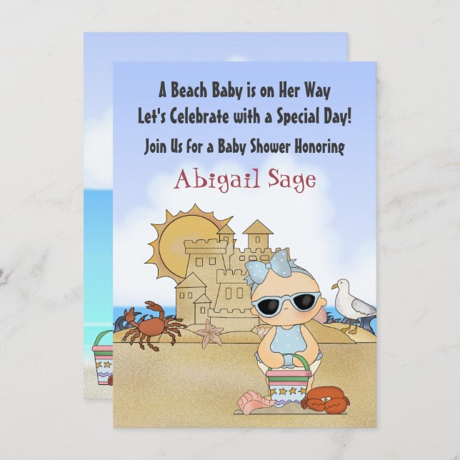 Cool Beach Baby Shower Invitation for Girls (Front/Back)