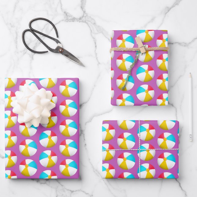 cool beach balls pattern wrapping paper sheet (Front)