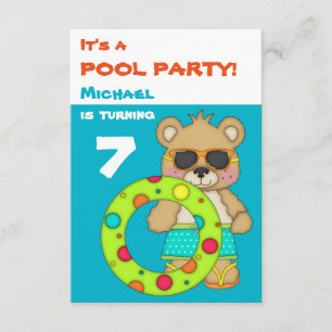 Cool Beach Bear Pool Birthday Party Invitation