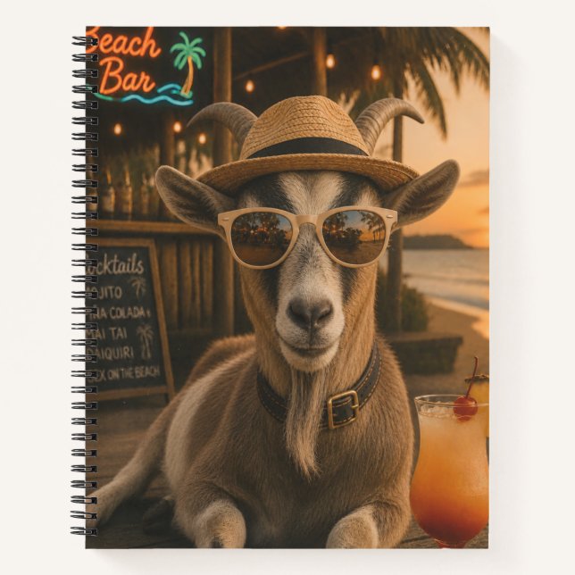 Cool Beach Goat with Cocktail Notebook (Front)