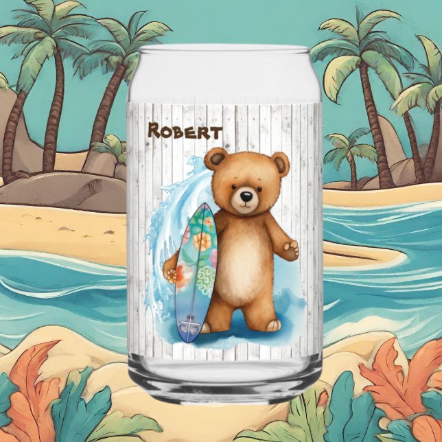Cool beach house bear add name  can glass (Creator Uploaded)