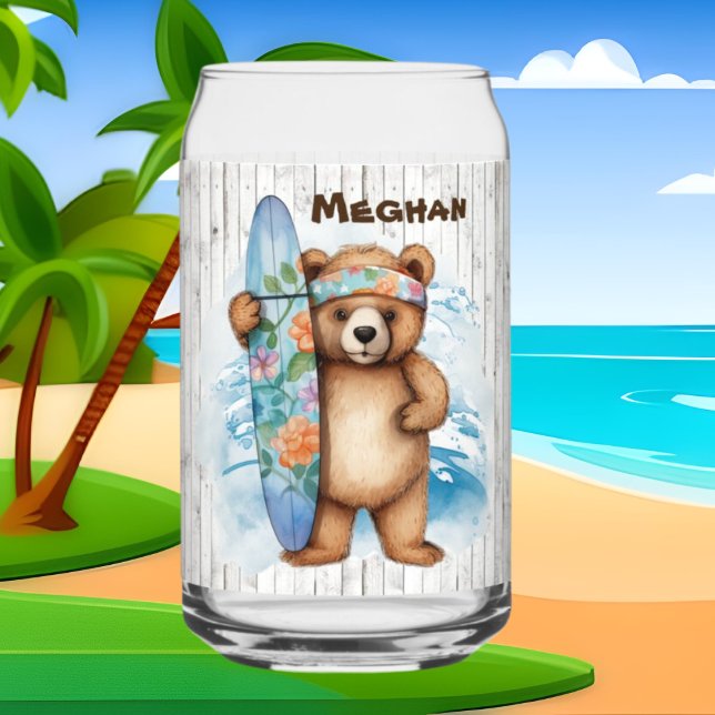 Cool beach house bear add name  can glass (Creator Uploaded)