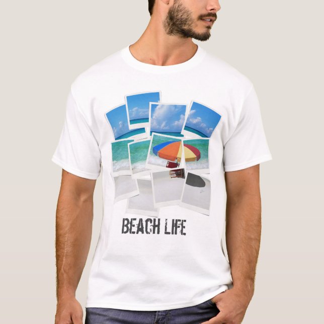 Cool Beach Life Umbrella Photo Frame Collage T-Shirt (Front)