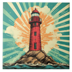 Cool beach lighthouse lovers tile