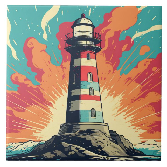 Cool beach lighthouse lovers  tile (Front)