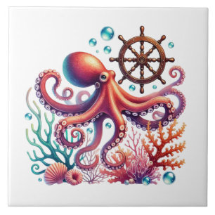 Cool beach octopus lovers tile
