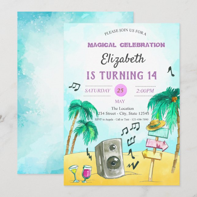 Cool Beach Party Birthday  Invitation (Front/Back)