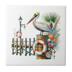 Cool beach pelican lovers tile