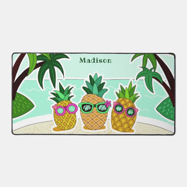 Cool Beach Pineapples custom name Desk Mat (Front)