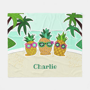 Cool Beach Pineapples custom name fleece blankets