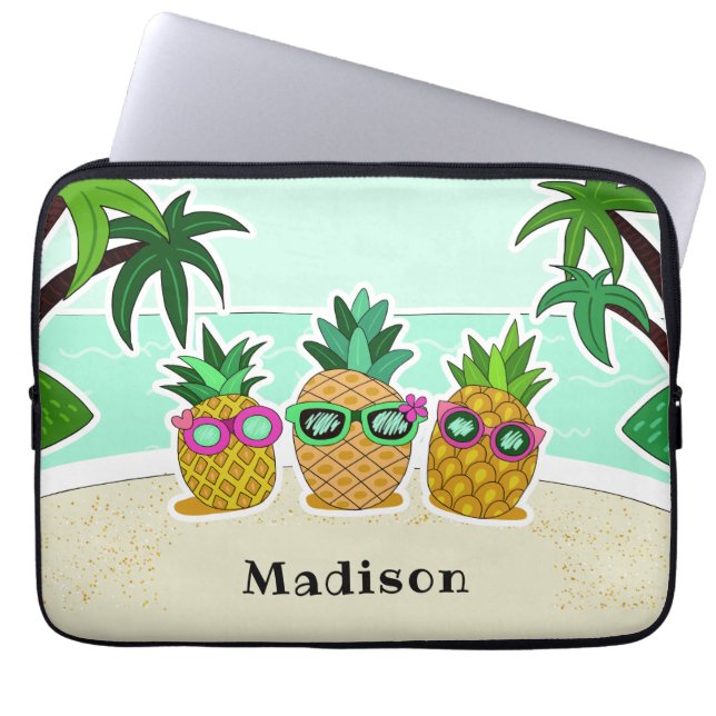 Cool Beach Pineapples custom name laptop sleeves (Front)