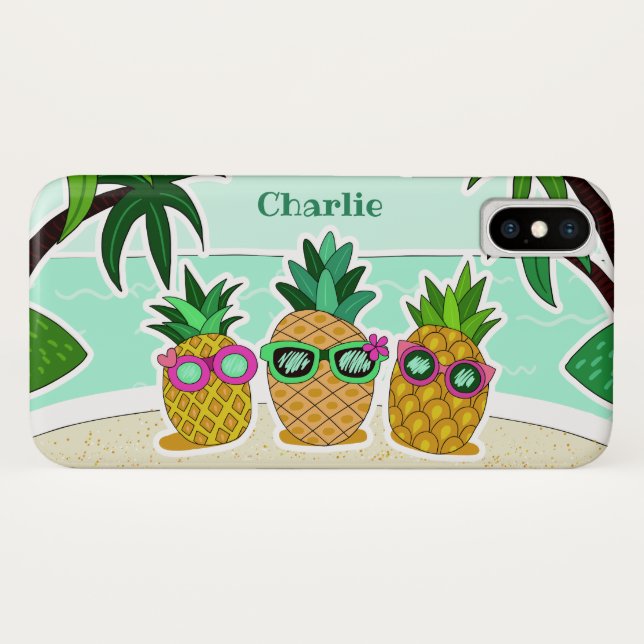 Cool Beach Pineapples custom name phone cases (Back (Horizontal))