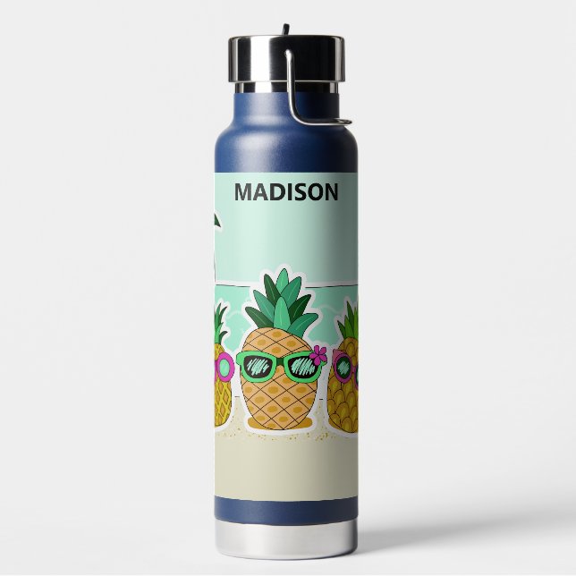 Cool Beach Pineapples custom name Water Bottle (Left)