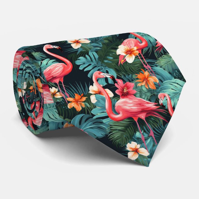 Cool beach pink flamingo tiled tie (Rolled)