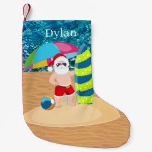 cool beach Santa add name Large Christmas Stocking