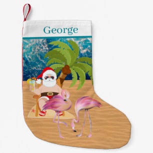 cool beach Santa add name  Small Christmas Stocking
