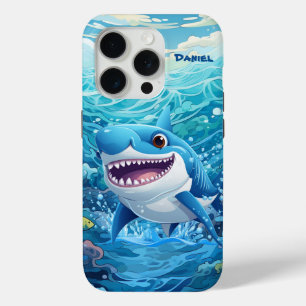 Cool beach shark add name iPhone 15 pro case