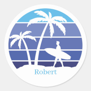 Cool beach surfing lovers  classic round sticker