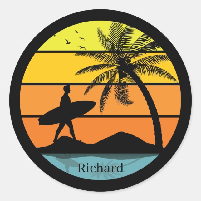 Cool beach surfing lovers classic round sticker (Front)